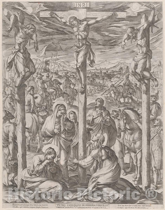Art Print : Antonio Tempesta - Christ Crucified Between The Two Thieves, The Three Maries at The Foot of The Cross : Vintage Wall Art