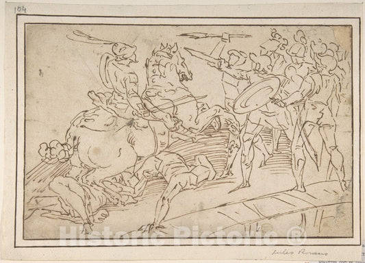 Art Print : After Luca Cambiaso - Horatius Cocles Defending The Bridge : Vintage Wall Art