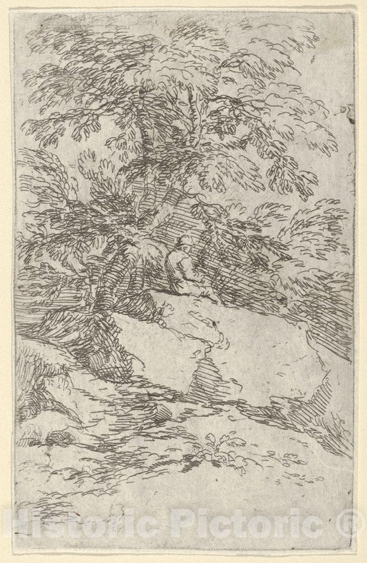 Art Print : Salvator Rosa - Landscape with a Figure Seated on a Rock : Vintage Wall Art