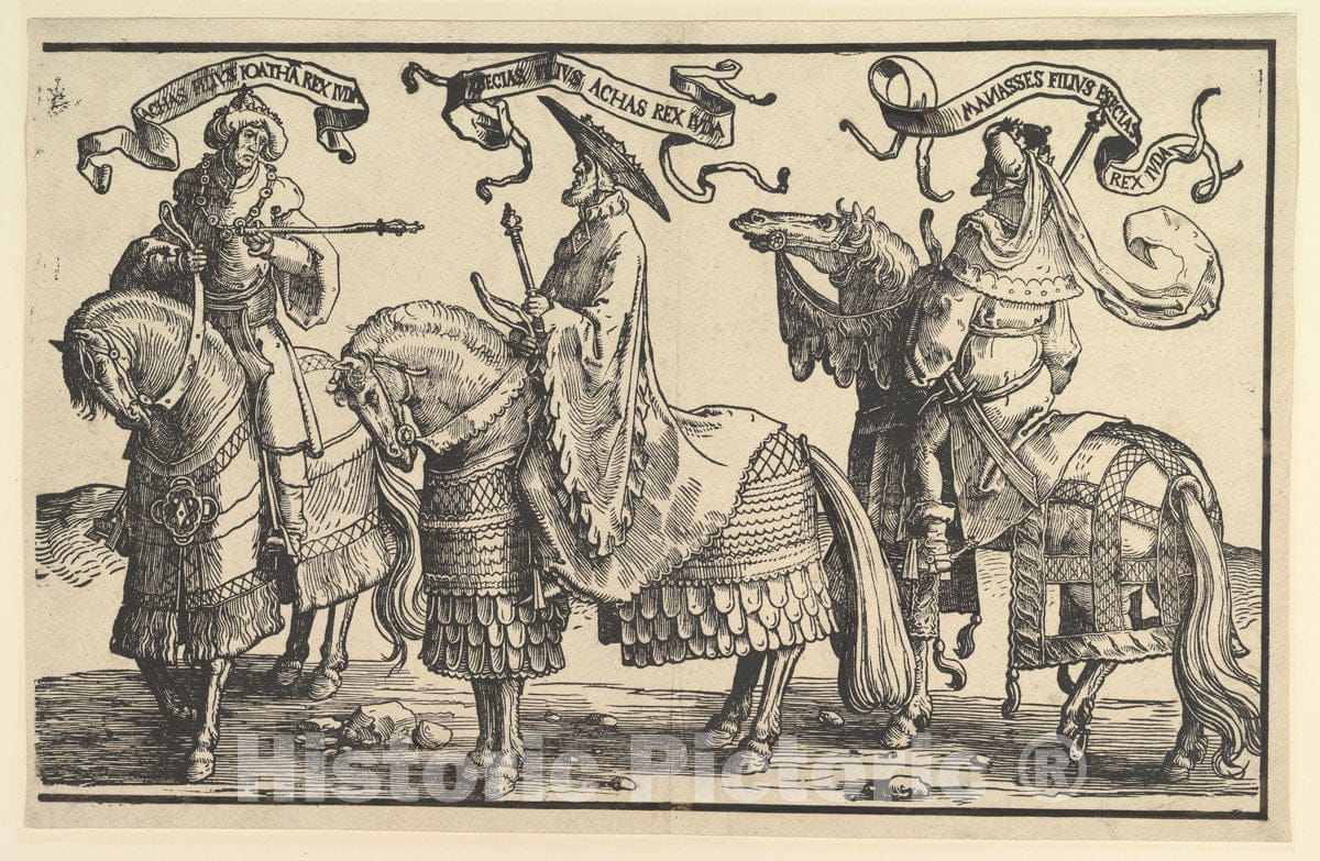 Art Print : Lucas Van Leyden - Ahaz, Hezekiah, Manasses, from The Twelve Kings of Israel : Vintage Wall Art