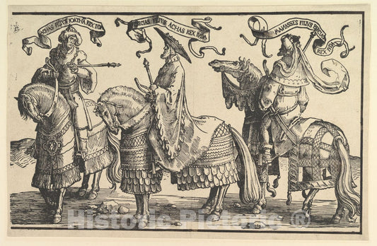 Art Print : Lucas Van Leyden - Ahaz, Hezekiah, Manasses, from The Twelve Kings of Israel : Vintage Wall Art
