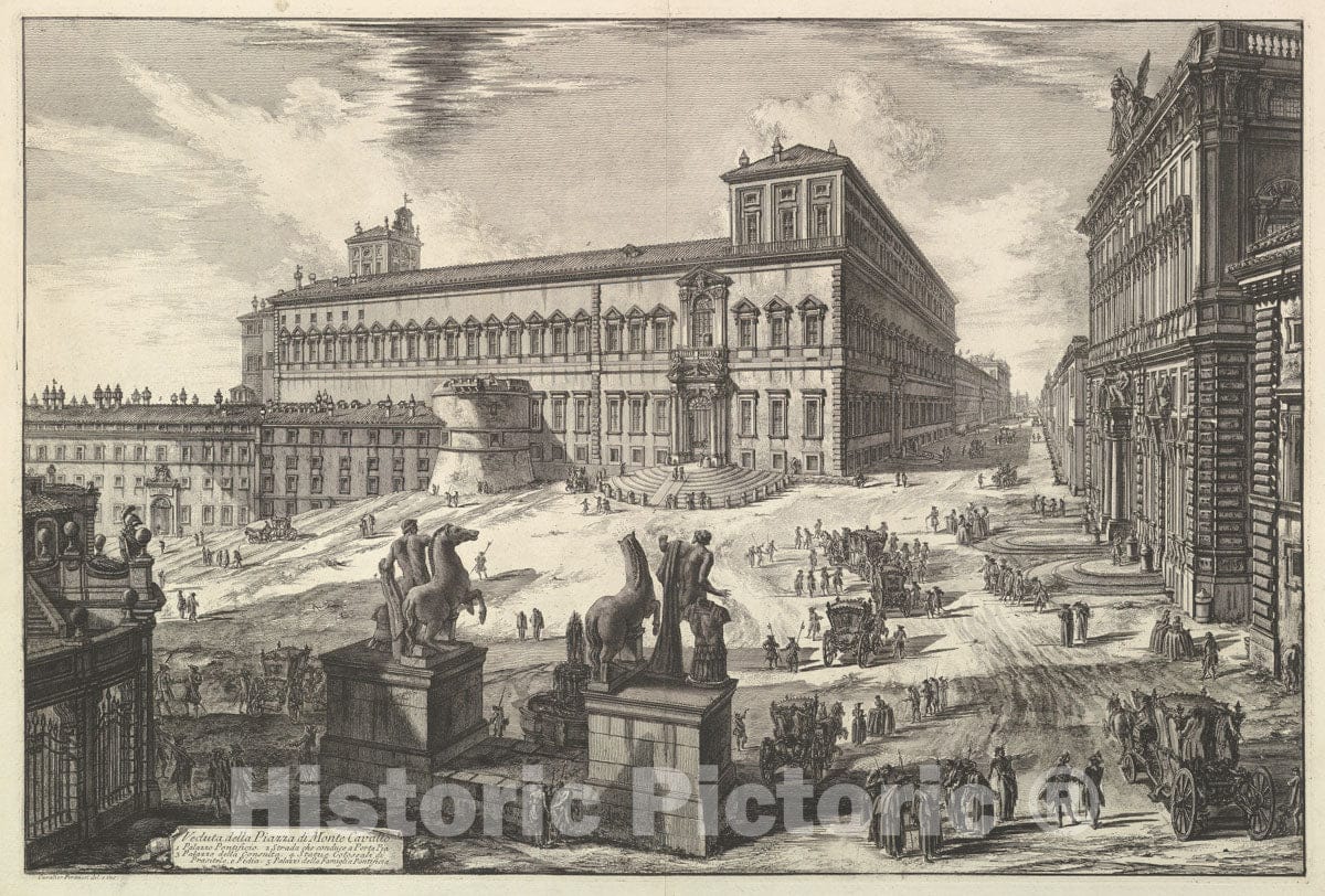 Art Print : Giovanni Battista Piranesi - View of The Piazza di Monte Cavallo, from Vedute di Roma (Roman Views) : Vintage Wall Art