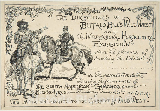 Art Print : Alfred Chantrey Corbould - Invitation to The South American Gauchos by The Directors of Buffalo Bill's Wild West Show : Vintage Wall Art