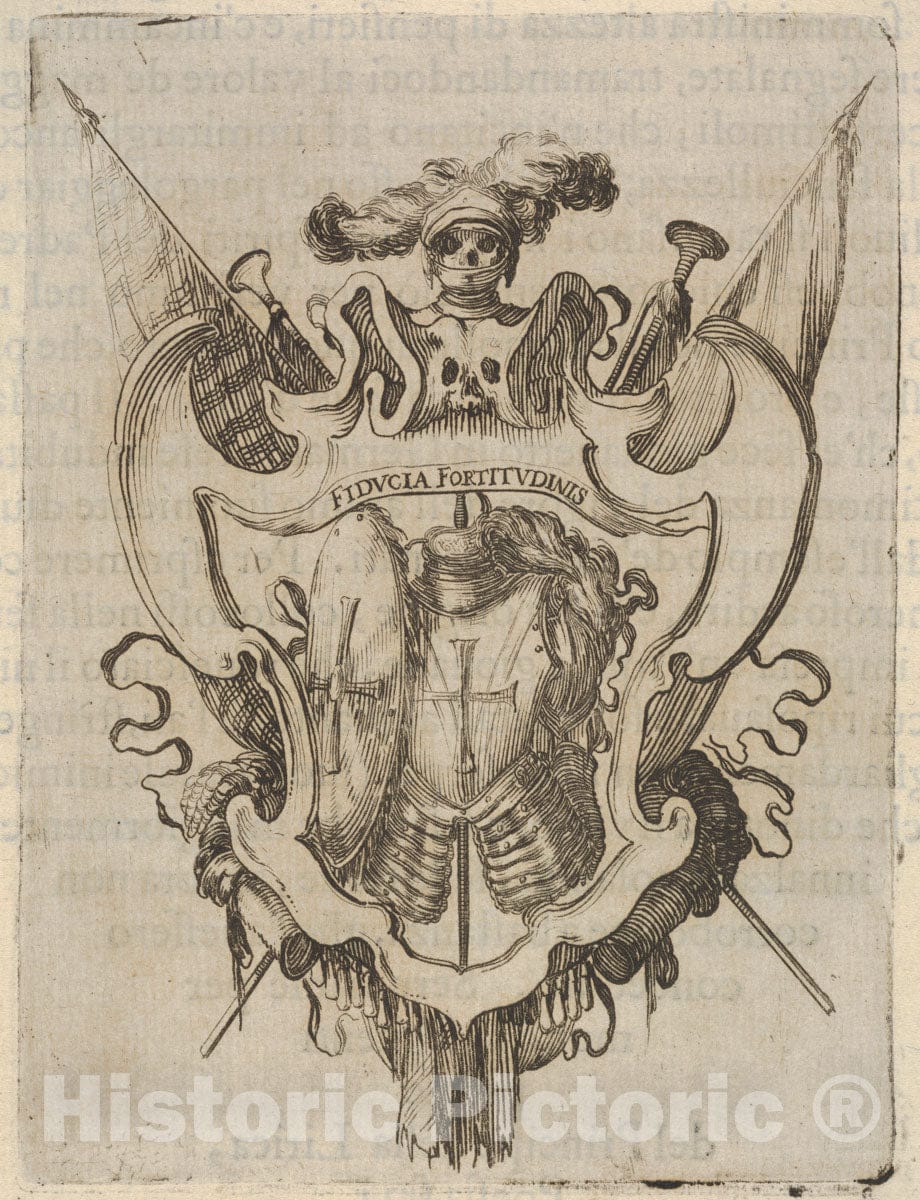 Art Print : A cartouche with Armor - Artist: Stefano Della Bella - Created: c1640 : Vintage Wall Art