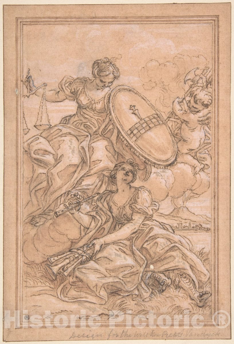Art Print : Giovanni Battista Gaulli (Il Baciccio) - Allegorical Composition: Music and Justice with The Spinola Arms : Vintage Wall Art