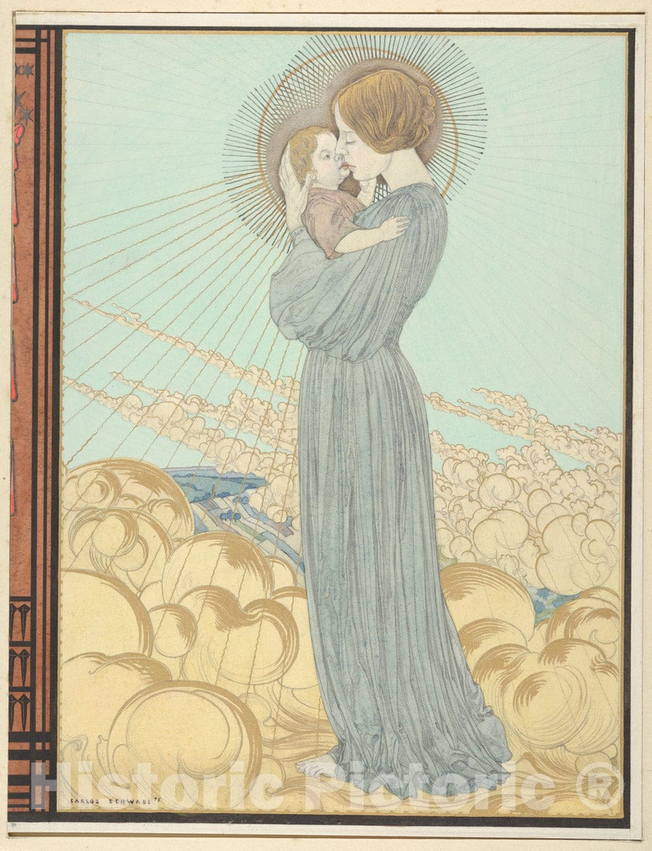 Art Print : Carlos Schwabe - Designs for The Front and Back Cover of “L’Evangile de Notre Seigneur Jesus-Christ selon Saint Pierre” : Vintage Wall Art