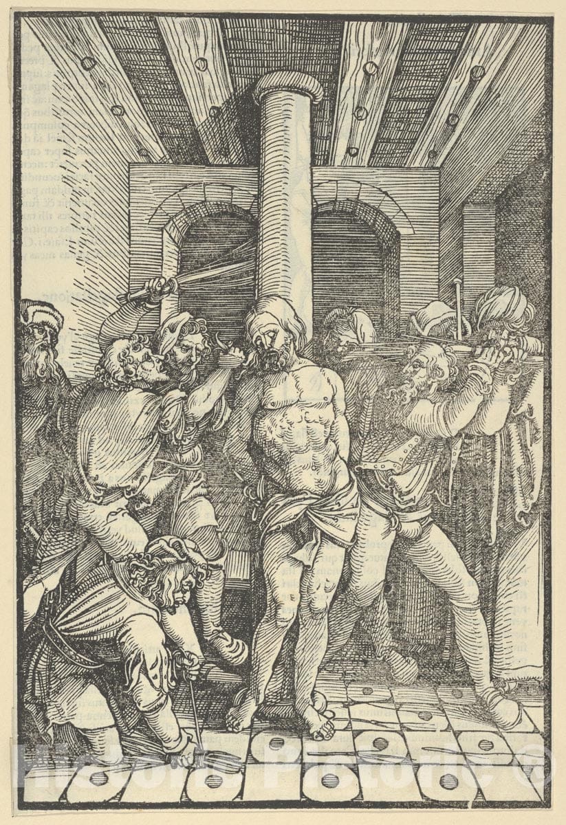 Art Print : Hans Schäufelein - Christ Scourged, from Speculum passionis Domini Nostri Ihesu Christi : Vintage Wall Art