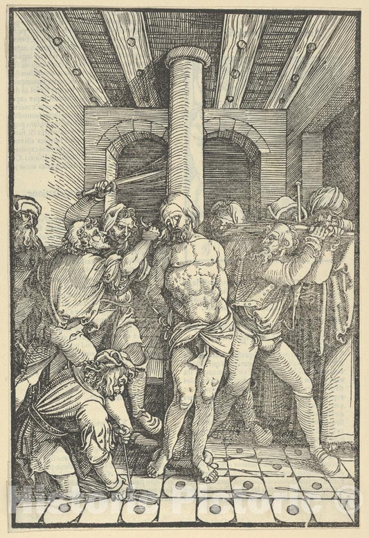 Art Print : Hans Schäufelein - Christ Scourged, from Speculum passionis Domini Nostri Ihesu Christi : Vintage Wall Art