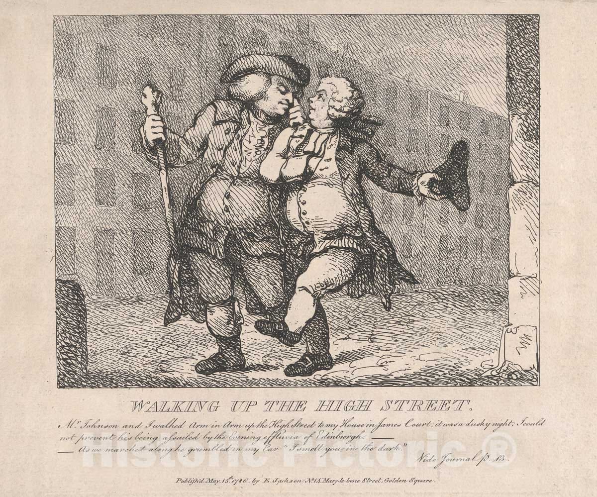 Art Print : Thomas Rowlandson - Walking Up The High Street, Edinburgh (Picturesque Beauties of Boswell, Part The First) : Vintage Wall Art