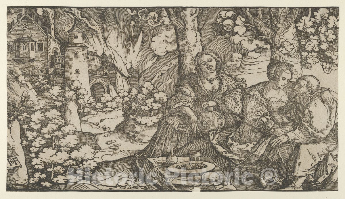Art Print : Hans Schäufelein - Lot and his Daughters : Vintage Wall Art