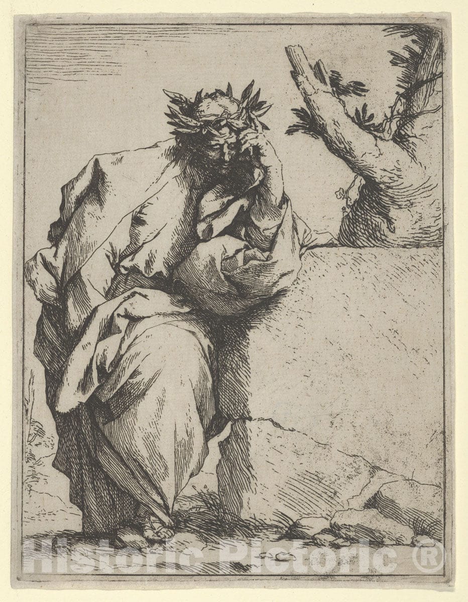 Art Print : Jusepe de Ribera (Called Lo Spagnoletto) - The Poet, Standing Crowned with Laurel, Leaning on a Stone : Vintage Wall Art