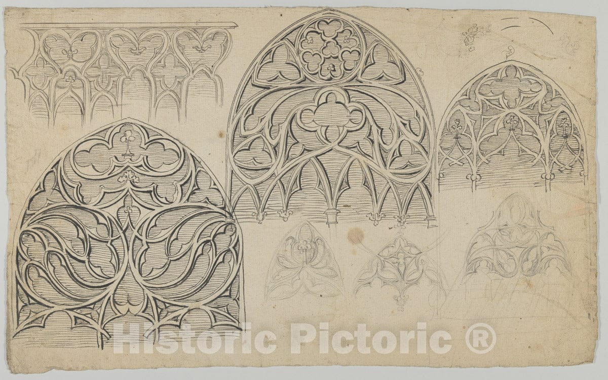 Art Print : Anonymous - Designs for Gothic tracery : Vintage Wall Art