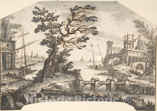 Art Print : Italian, First Half of The 18th Century - Landscape Drawing for a Wall-Decoration : Vintage Wall Art