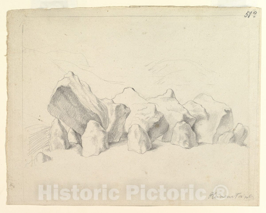 Art Print : Johann Heinrich Wilhelm Tischbein - A Prehistoric Stone Circle on a Mound, an Extensive Landscape Beyond 2 : Vintage Wall Art