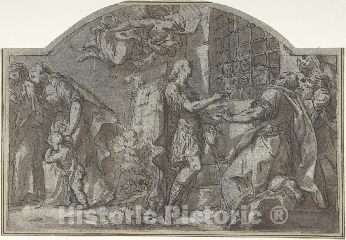 Art Print : Italian, First Half of The 18th Century - Saint Sebastian Exhorts The Christian Prisoners : Vintage Wall Art
