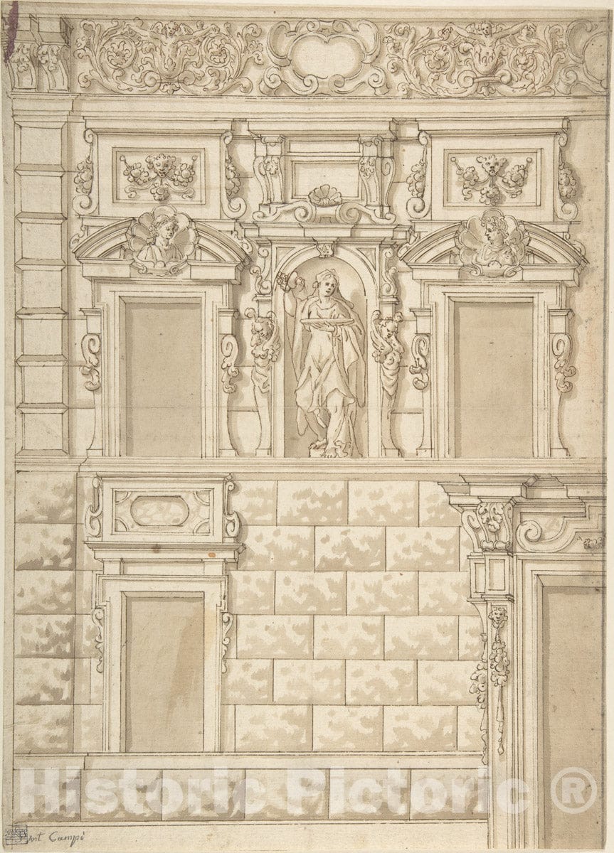 Art Print : Italian, 18th Century - Design for a Facade : Vintage Wall Art