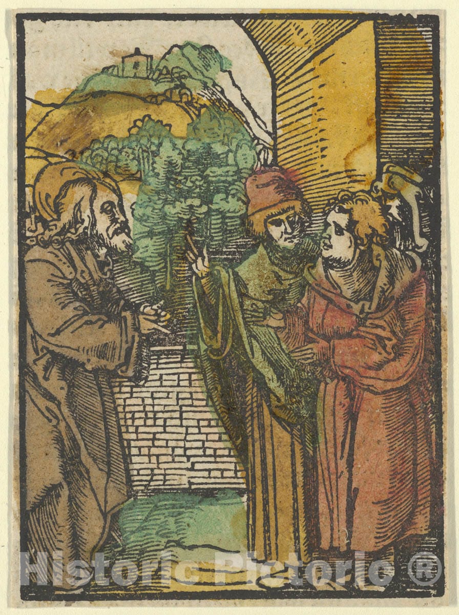 Art Print : Hans Schäufelein - Christ and The Pharisees, from Das Plenarium 1 : Vintage Wall Art