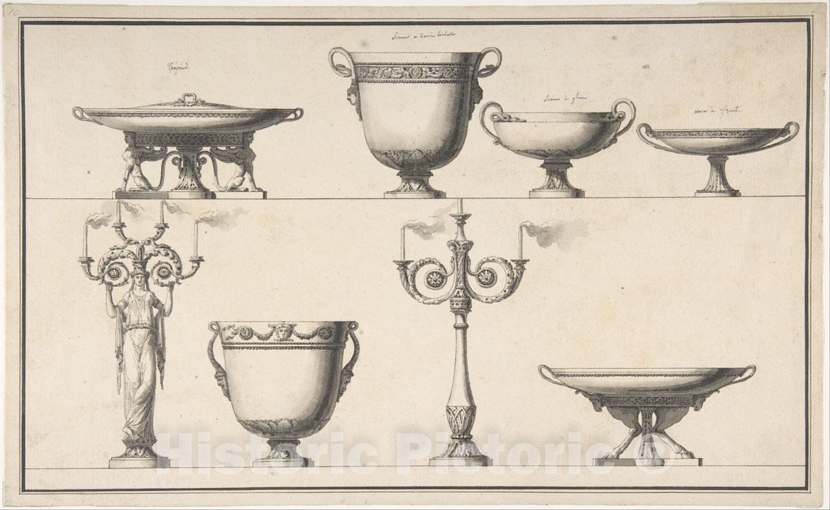 Art Print : Jean Guillaume Moitte - Designs for Silver : Vintage Wall Art