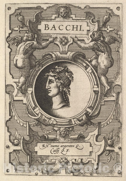 Art Print : Bust of Bacchus Surrounded by Strapwork - Artist: Philips Galle - Created: 1573 : Vintage Wall Art