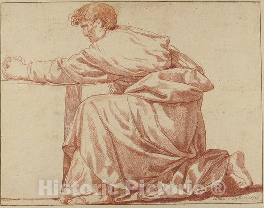 Art Print : Jean Guillaume Moitte - Kneeling Draped Male Figure : Vintage Wall Art