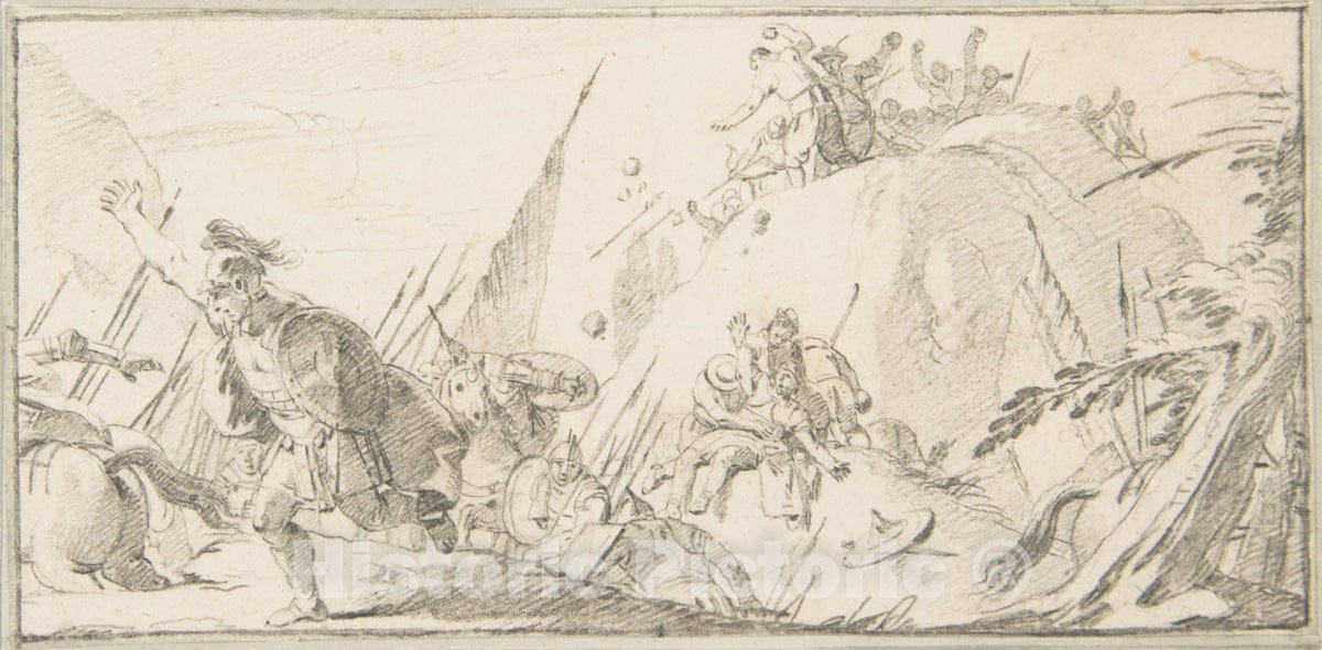 Art Print : Giovanni Battista Tiepolo - Illustration for a Book: Scene of Combat : Vintage Wall Art