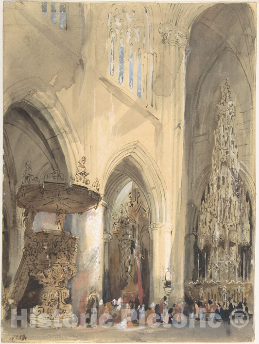 Art Print : Genaro (Jenaro) Pérez Villaamil - Interior of The Church of St. Jacques, Louvain : Vintage Wall Art