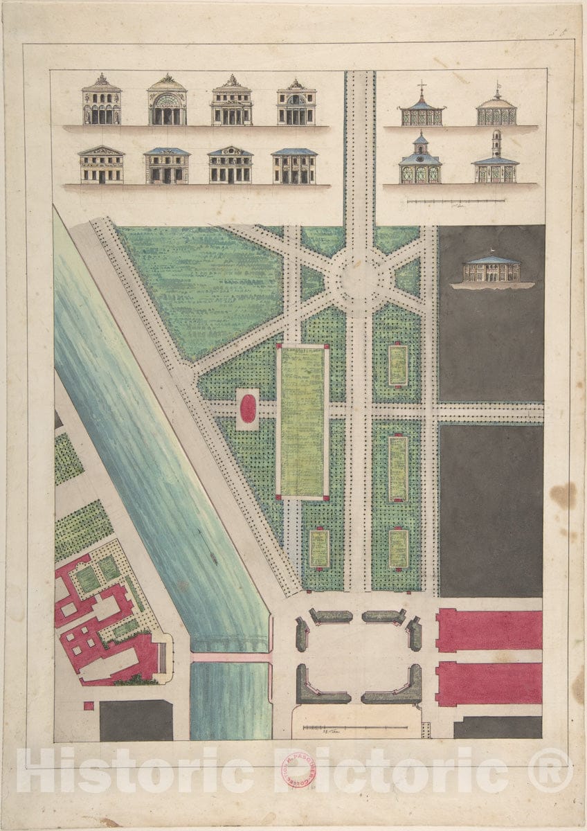 Art Print : Gabriel Thouin - Jardin Public, Champs Elysées v.1 : Vintage Wall Art