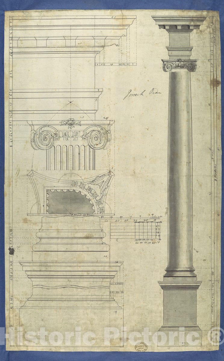 Art Print : Thomas Chippendale - The General Proportion of The Ionick Ionic Order, in Chippendale Drawings, Vol. I : Vintage Wall Art