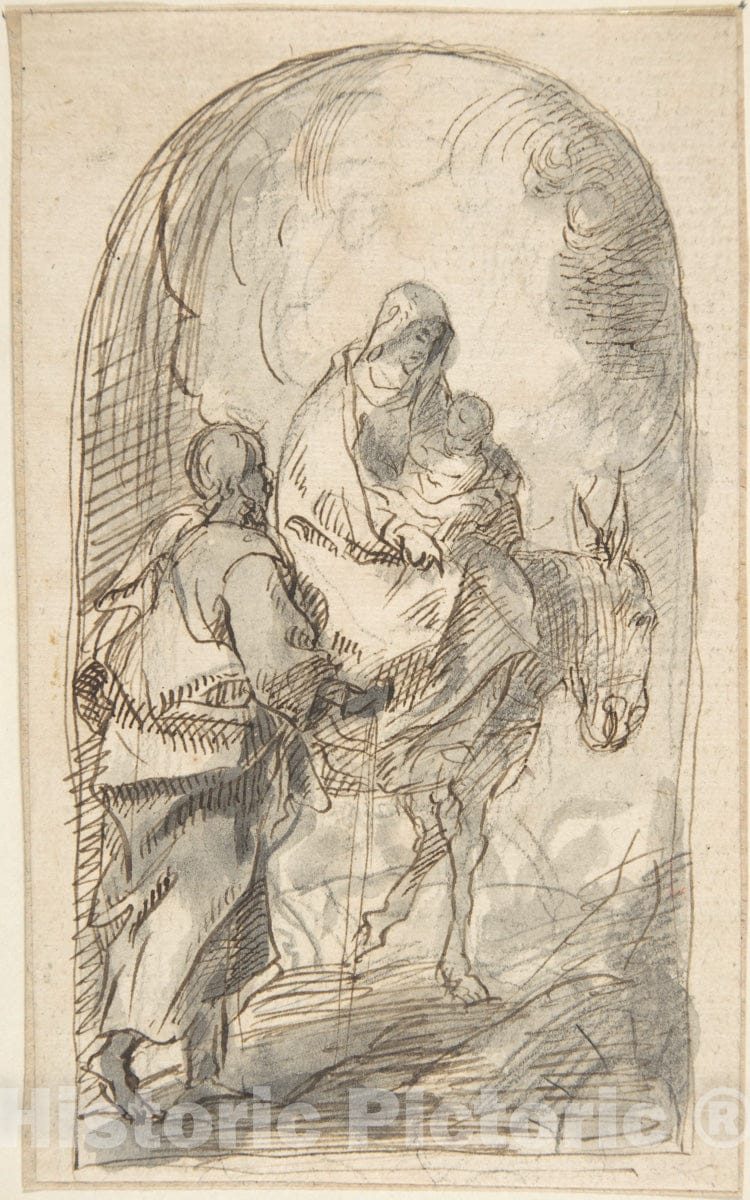 Art Print : Spanish, School of Seville, 17th Century - The Flight into Egypt : Vintage Wall Art