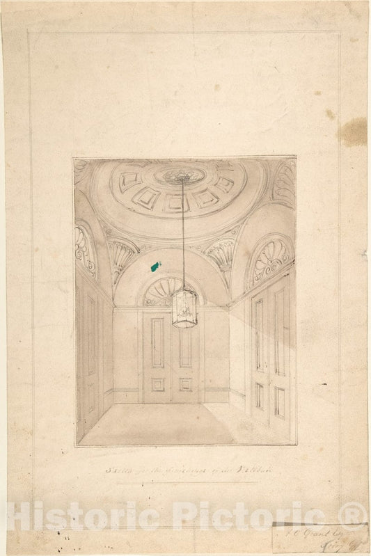 Art Print : British, Early 19th Century - Design for a Vestibule for A. C. Grant, Priory Grove, Perspective : Vintage Wall Art