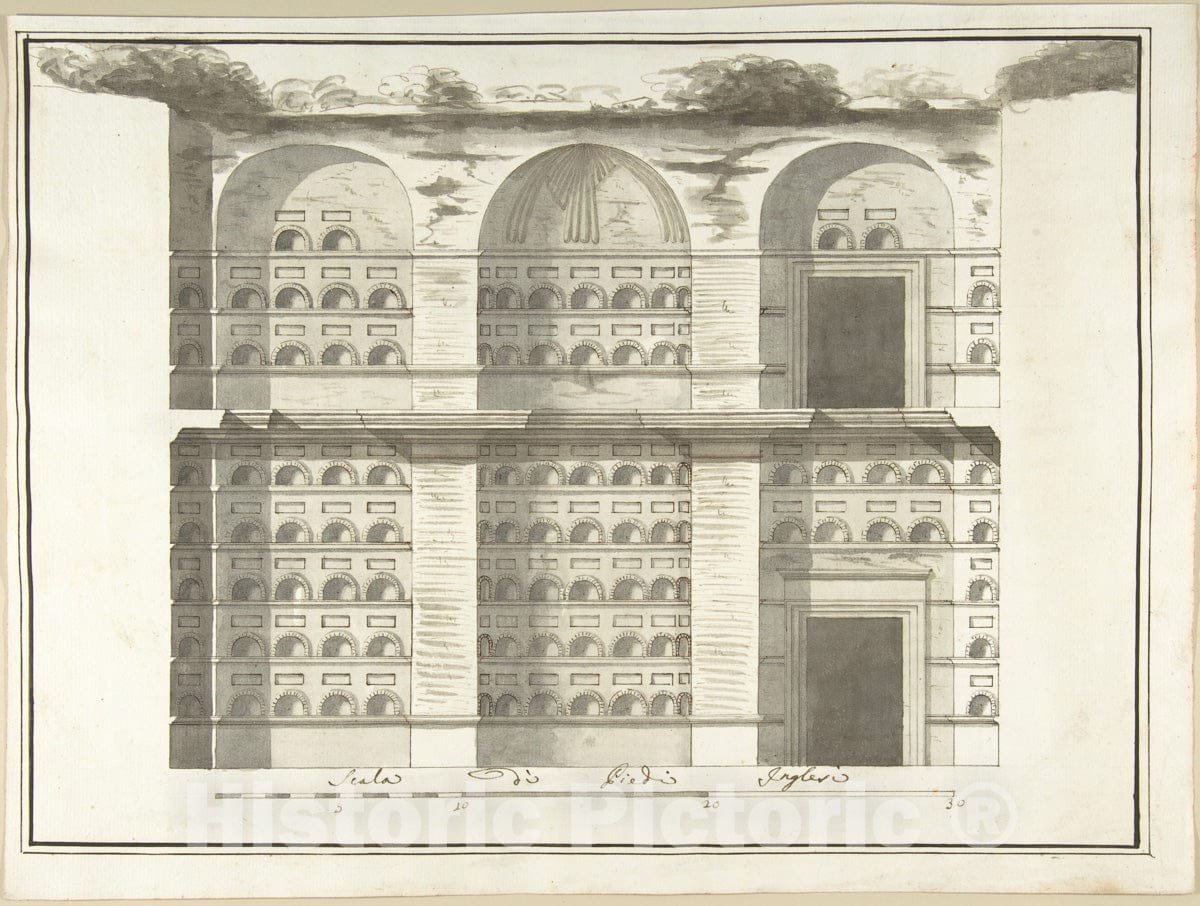 Art Print : Pietro Paolo Coccetti (Cocchetti) - Section (Interior Elevation) of a Columbarium : Vintage Wall Art