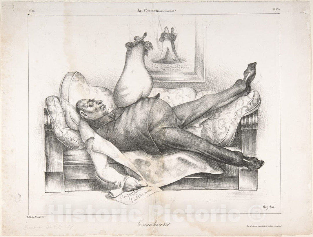 Art Print : Honoré Daumier - Le Cauchemar (The Nightmare), published in La Caricature no. 69, February 23, 1832 : Vintage Wall Art