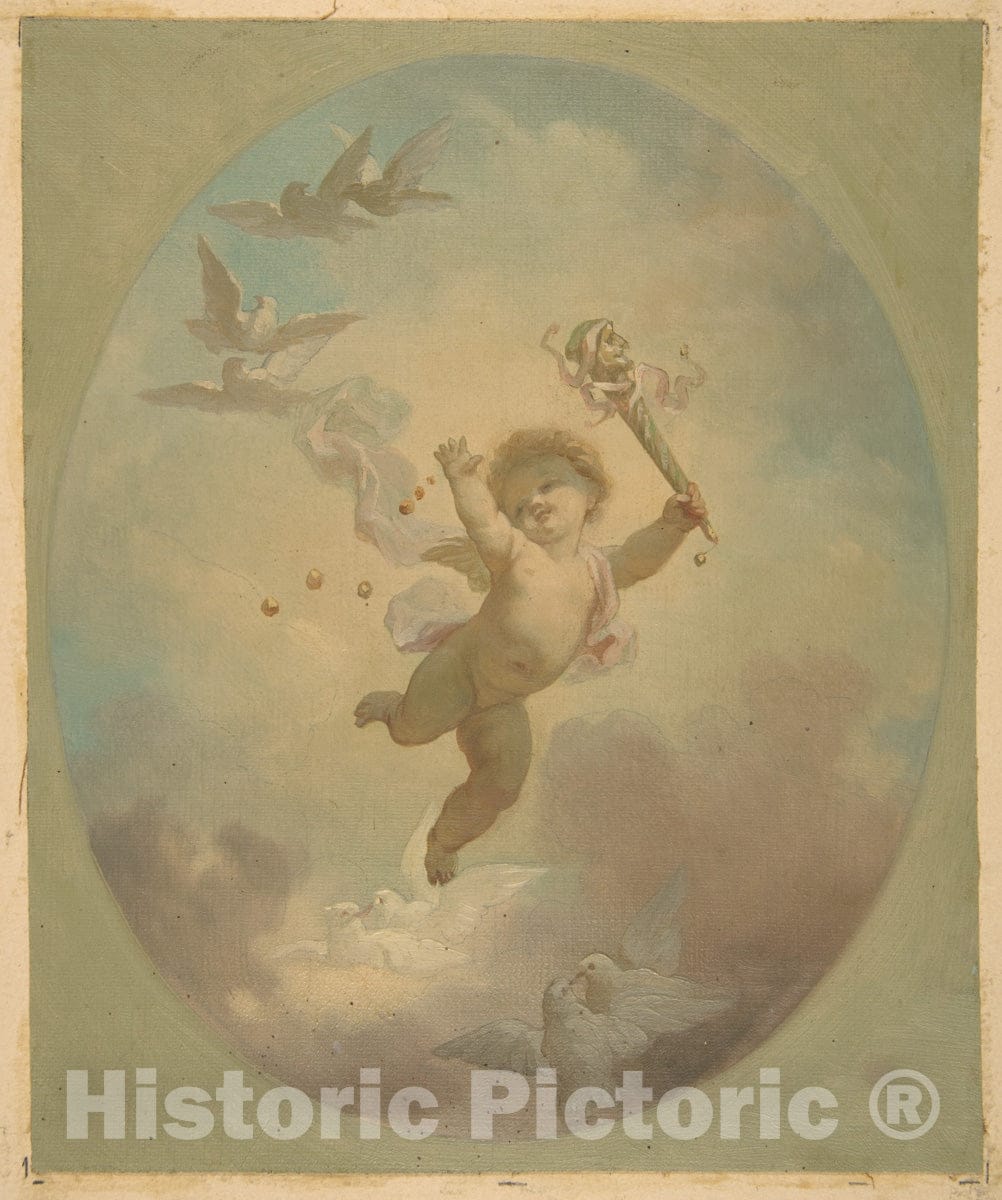 Art Print : Jules-Edmond-Charles Lachaise - A Winged putto and Turtle Doves : Vintage Wall Art