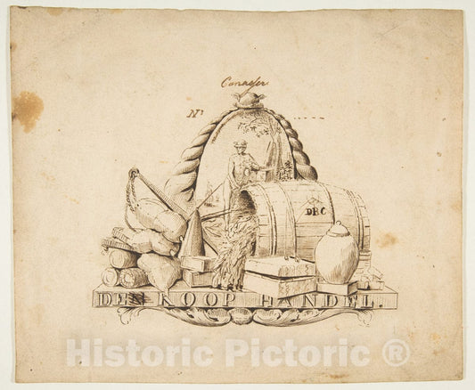 Art Print : Dutch, 18th Century - Design for a Seal for 'Commerce': Den Koop Handel : Vintage Wall Art