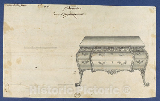 Art Print : Thomas Chippendale - French Commode Table, from Chippendale Drawings, Vol. II - 436412 : Vintage Wall Art