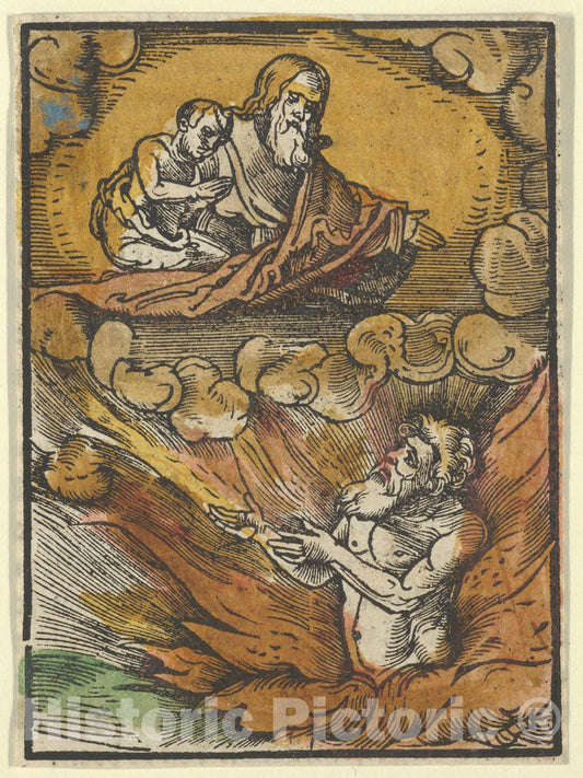 Art Print : Hans Schäufelein - The Rich Man in Hell and The Poor Lazarus in Abraham's Lap, from Das Plenarium : Vintage Wall Art