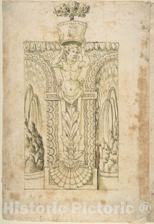 Art Print : Italian, Lombard, 16th Century - Design for a Wall Fountain - 436429 : Vintage Wall Art