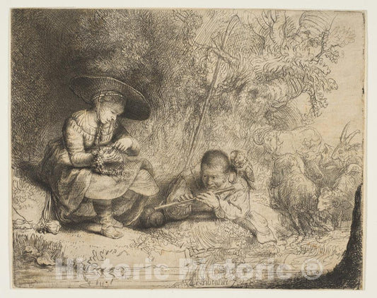 Art Print : Rembrandt (Rembrandt Van Rijn) - The Flute Player : Vintage Wall Art