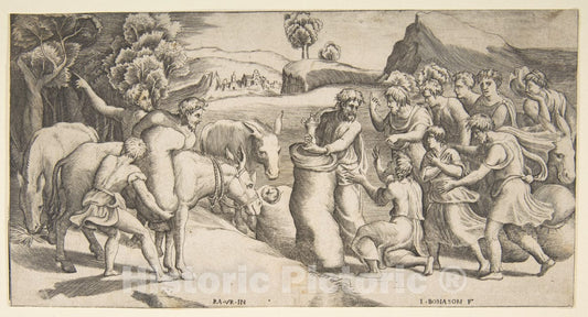 Art Print : Giulio Bonasone - Joseph's Cup Being Discovered in Benjamin's Sack of Grain : Vintage Wall Art