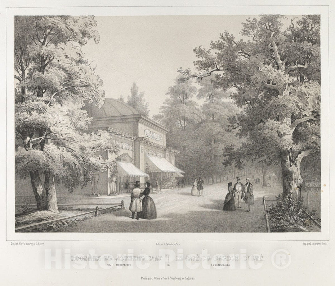 Art Print : Le Cafe au Jardin D'Ete a St. Petersbourg - Artist: C. Schultz - Created: c1850 : Vintage Wall Art