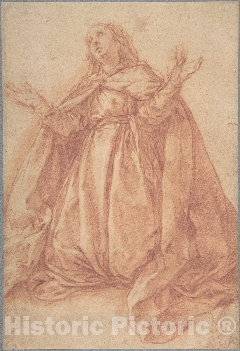 Art Print : Abraham Bloemaert - Kneeling Female Figure with Upraised Arms : Vintage Wall Art