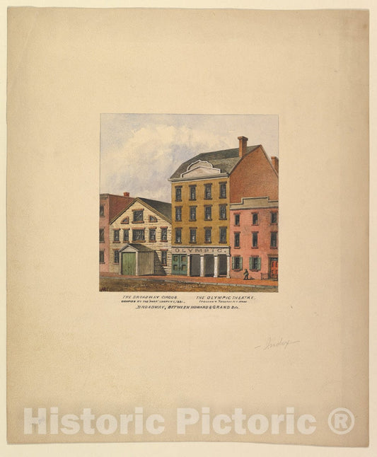 Art Print : American, 19th Century - Broadway Circus and Olympic Theatre, Broadway Between Howard and Grand Streets, New York : Vintage Wall Art