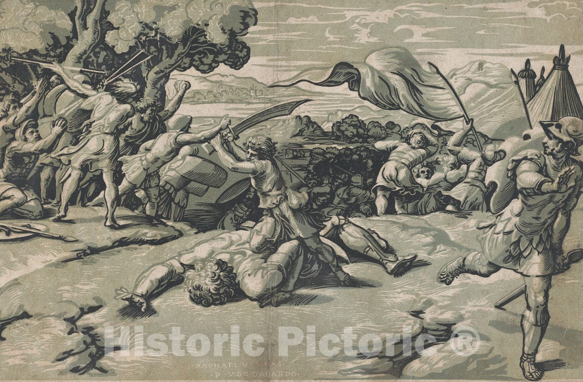 Art Print : Ugo da Carpi - David and Goliath : Vintage Wall Art