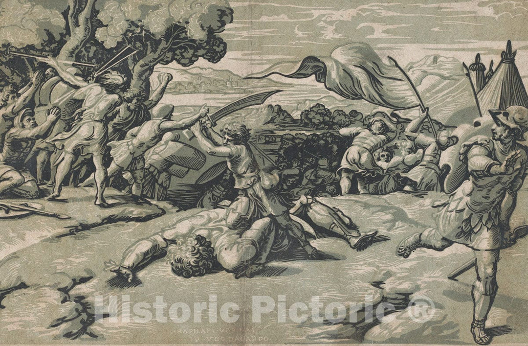 Art Print : Ugo da Carpi - David and Goliath : Vintage Wall Art
