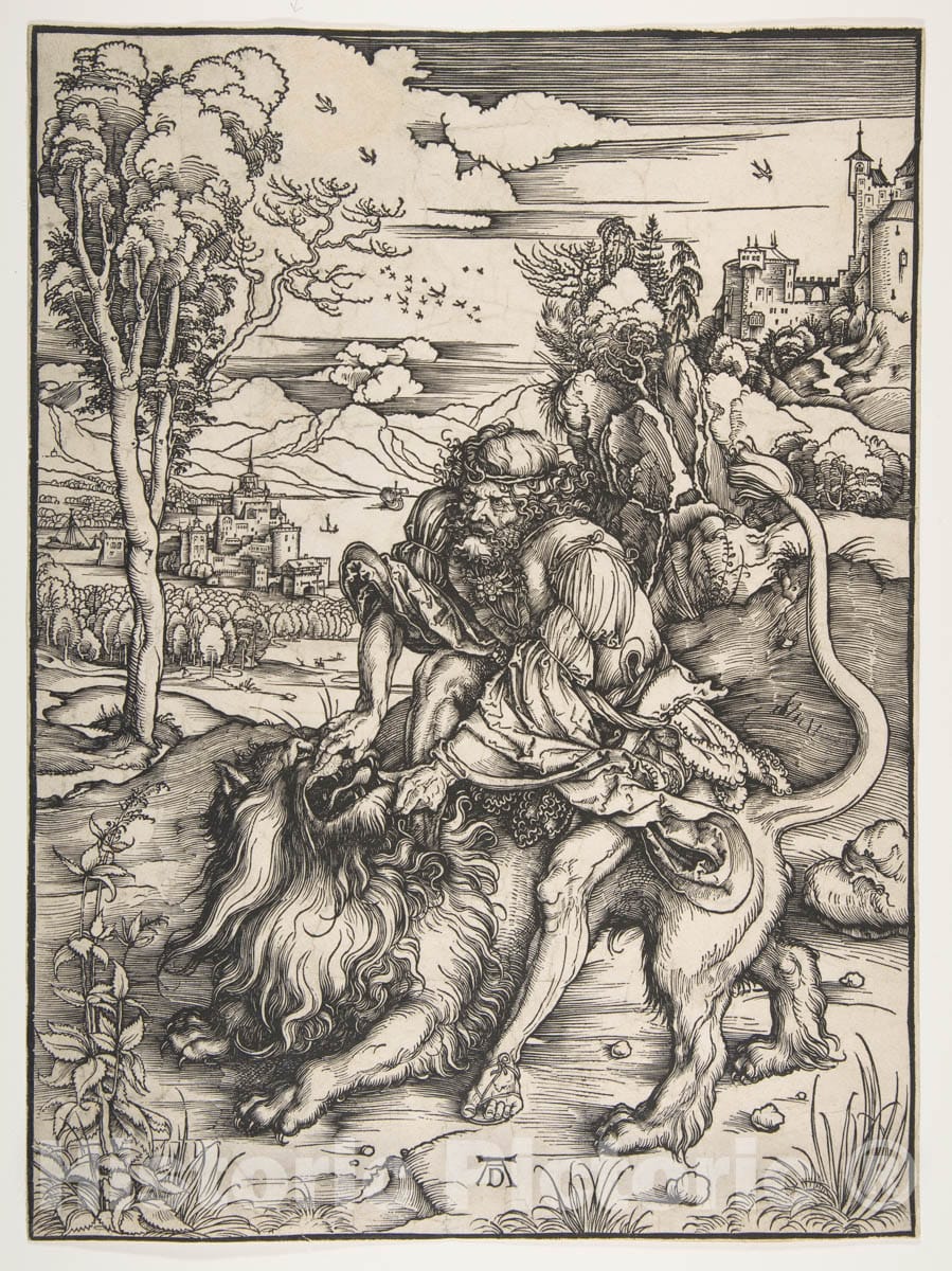 Art Print : Albrecht Dürer - Samson Rending The Lion 4 : Vintage Wall Art