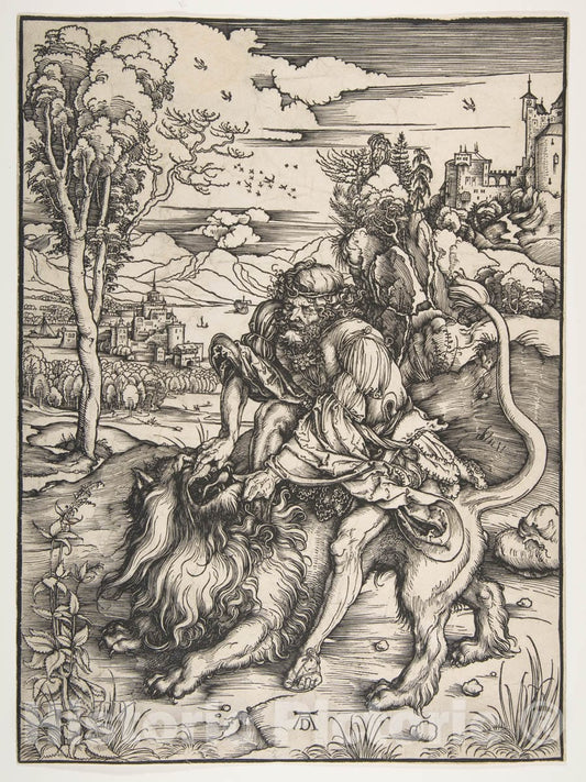 Art Print : Albrecht Dürer - Samson Rending The Lion 4 : Vintage Wall Art