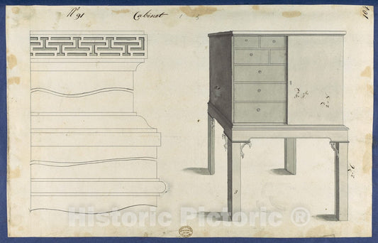 Art Print : Thomas Chippendale - Cabinet, from Chippendale Drawings, Vol. II - 436493 : Vintage Wall Art