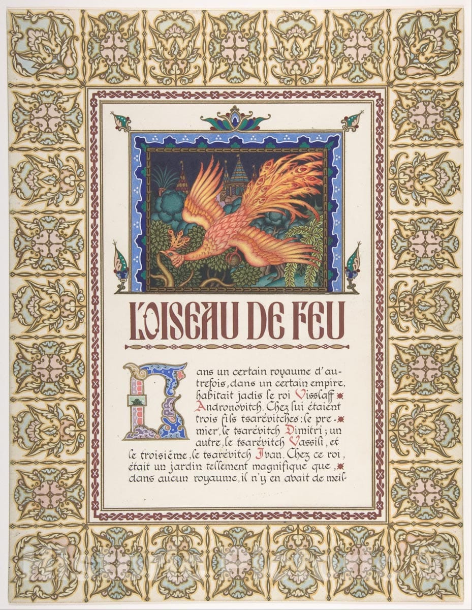 Art Print : Boris Zvorykin - Title Page: L'oiseau de Feu et d'autres contes populaires Russes : Vintage Wall Art