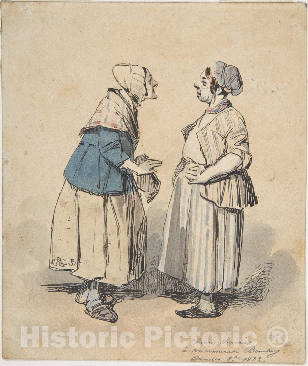 Art Print : Henry-Bonaventure Monnier - The Two Gossips (Les Deux Commères) : Vintage Wall Art