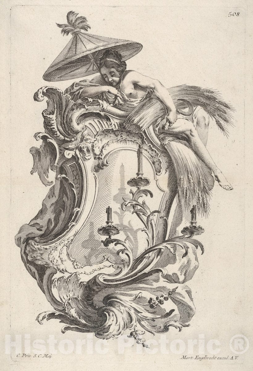 Art Print : Martin Engelbrecht - Sconce Representing Summer, from 'Wand-Leuchter die 4 Jahrseiten vorstellend' : Vintage Wall Art